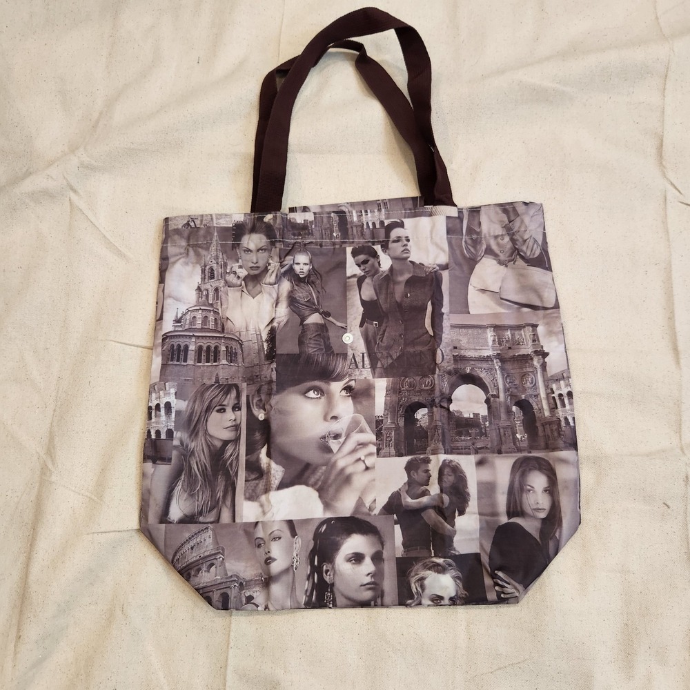 Vintage Alentino Y2K Italy Photo Collage Foldable Tote Bag Rome Colosseum Art